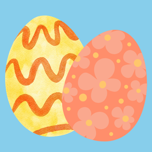 Easter eggs and bunny ears on a blue background