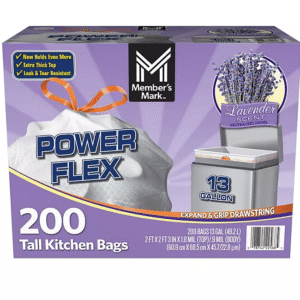 Member's Mark Power Flex 13-Gallon Tall Kitchen Trash Bags, Lavender, 200 ct.